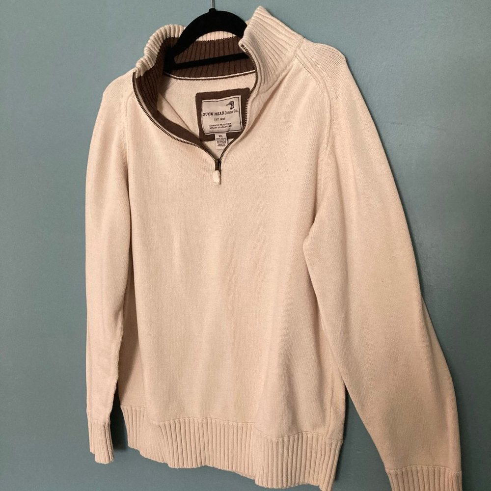 Duckhead 1/4 zip men's beige cotton sweater size 2XL